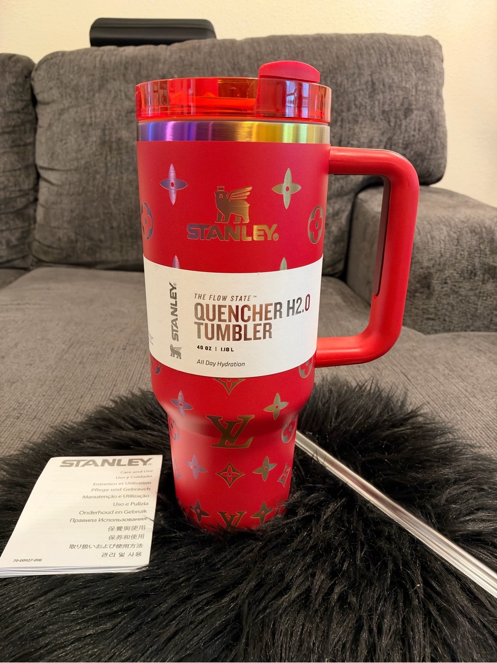 Stanley Red Tumbler with Multicolor Metallic Accents